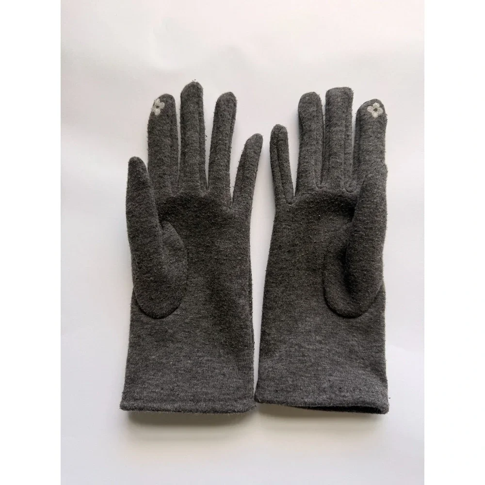 Women's Winter Beaded Gloves Touch Screen Fingers Gloves Soft Thermal Gray